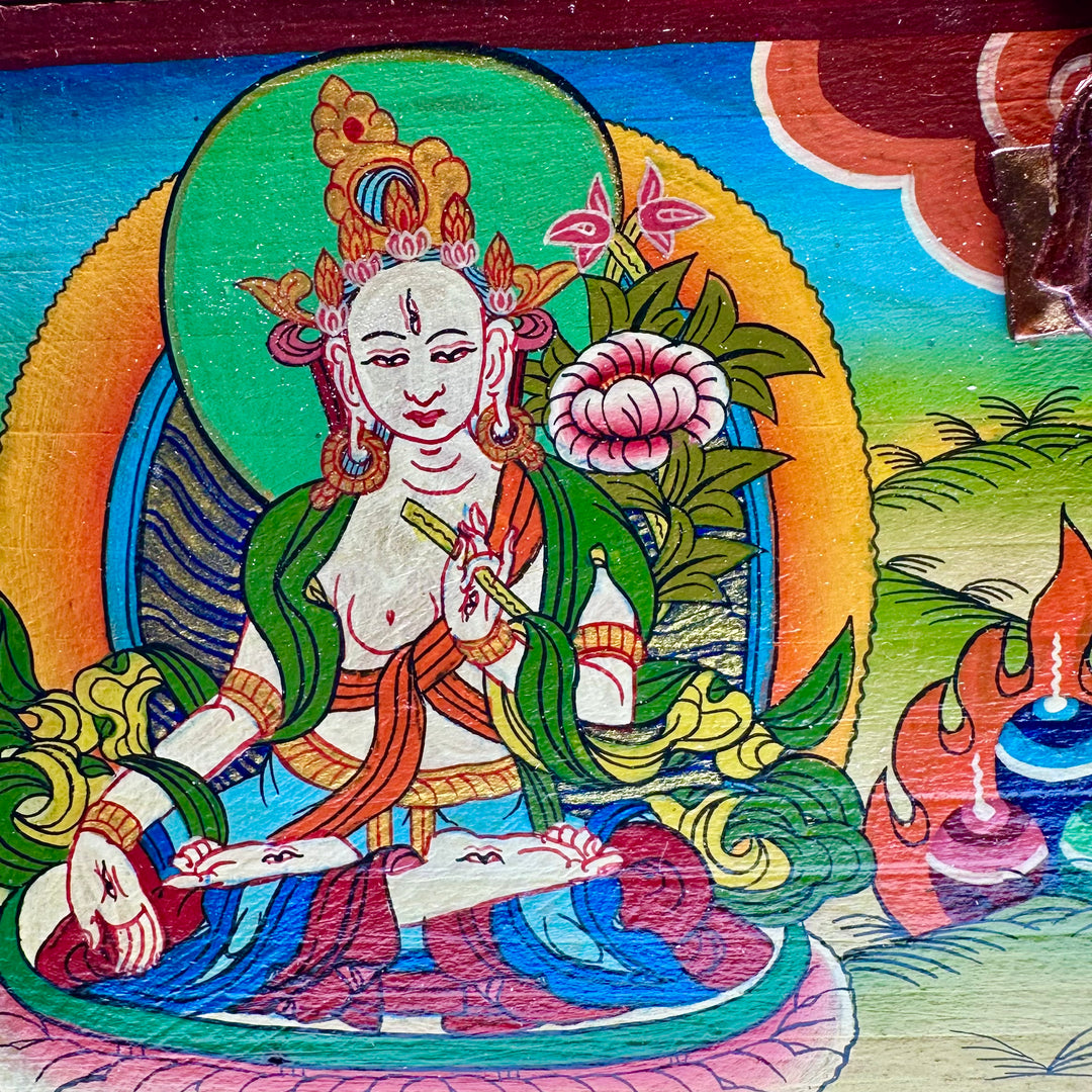 Large Tibetan Tara wooden casket
