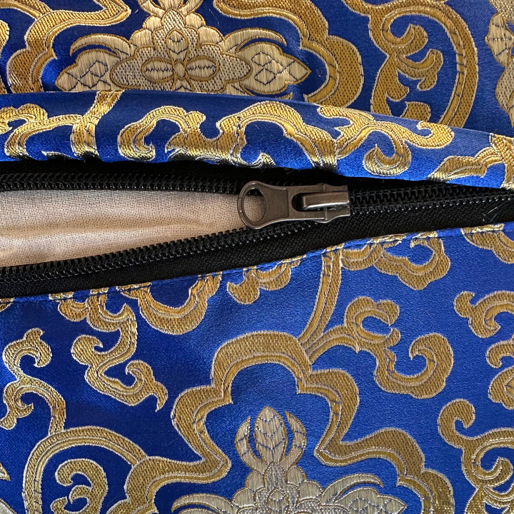 Noble meditation cushion Zafu blue Tibetan lotus brocade