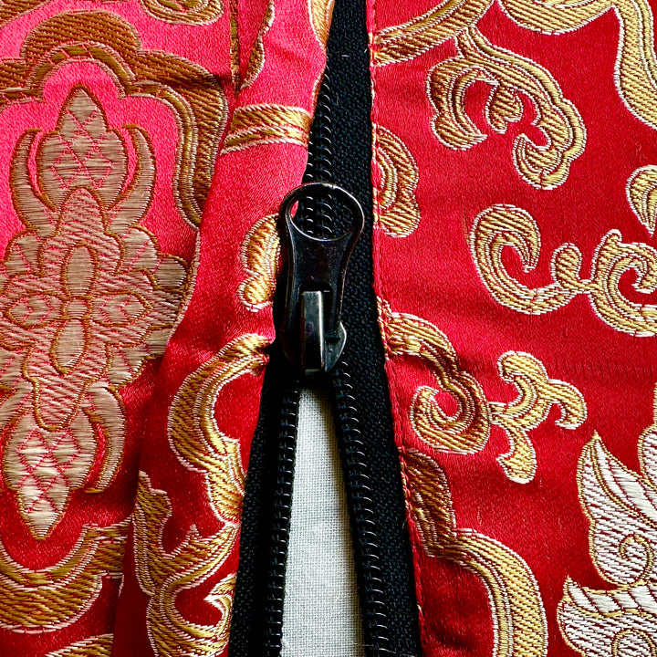 Noble meditation cushion Zafu red Tibetan lotus brocade