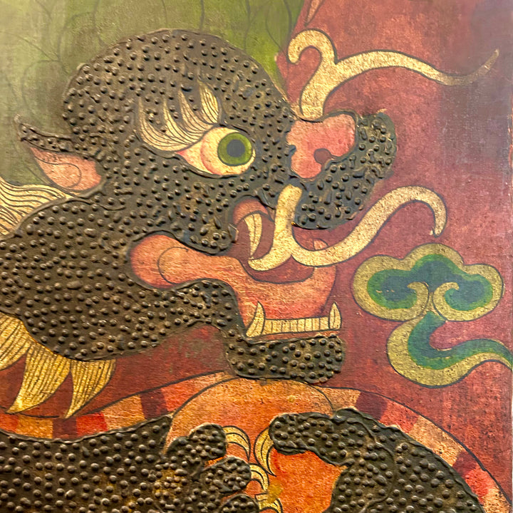 Old painted door from Tibet with dragon motif