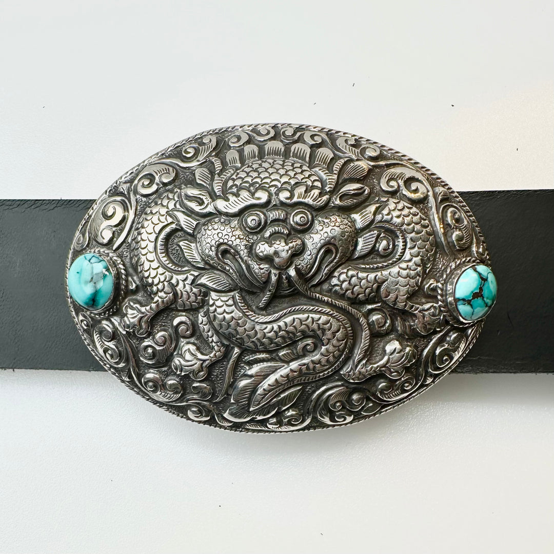 Silver dragon belt buckle