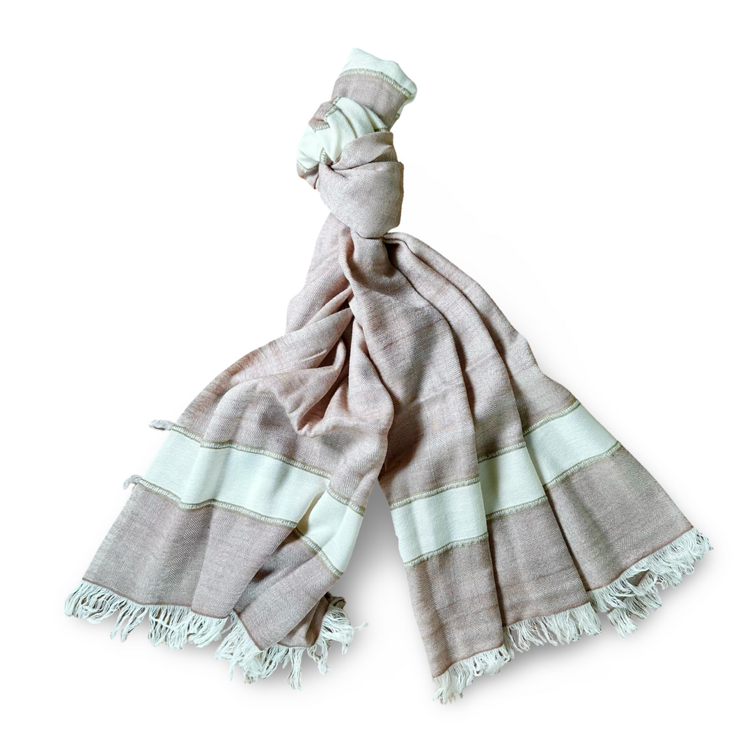 Himalaya Schal • 80% Wolle, 20% Pashmina • Beige & Offwhite