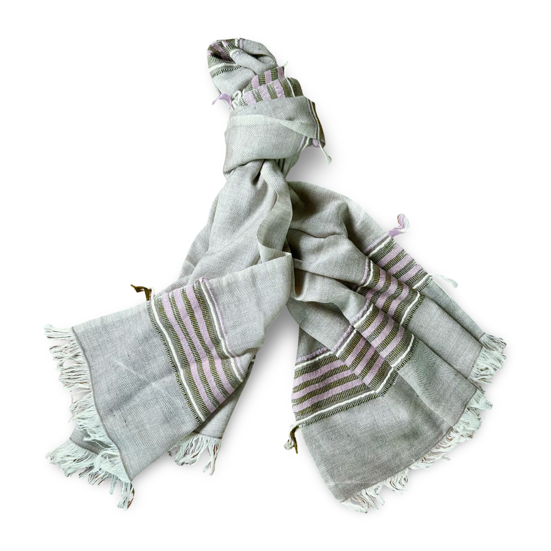 Himalaya Schal • 80% Wolle, 20% Pashmina • Grau & Violett