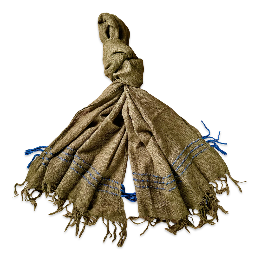 Himalaya-Schal • 100% Wolle • Olivgrün