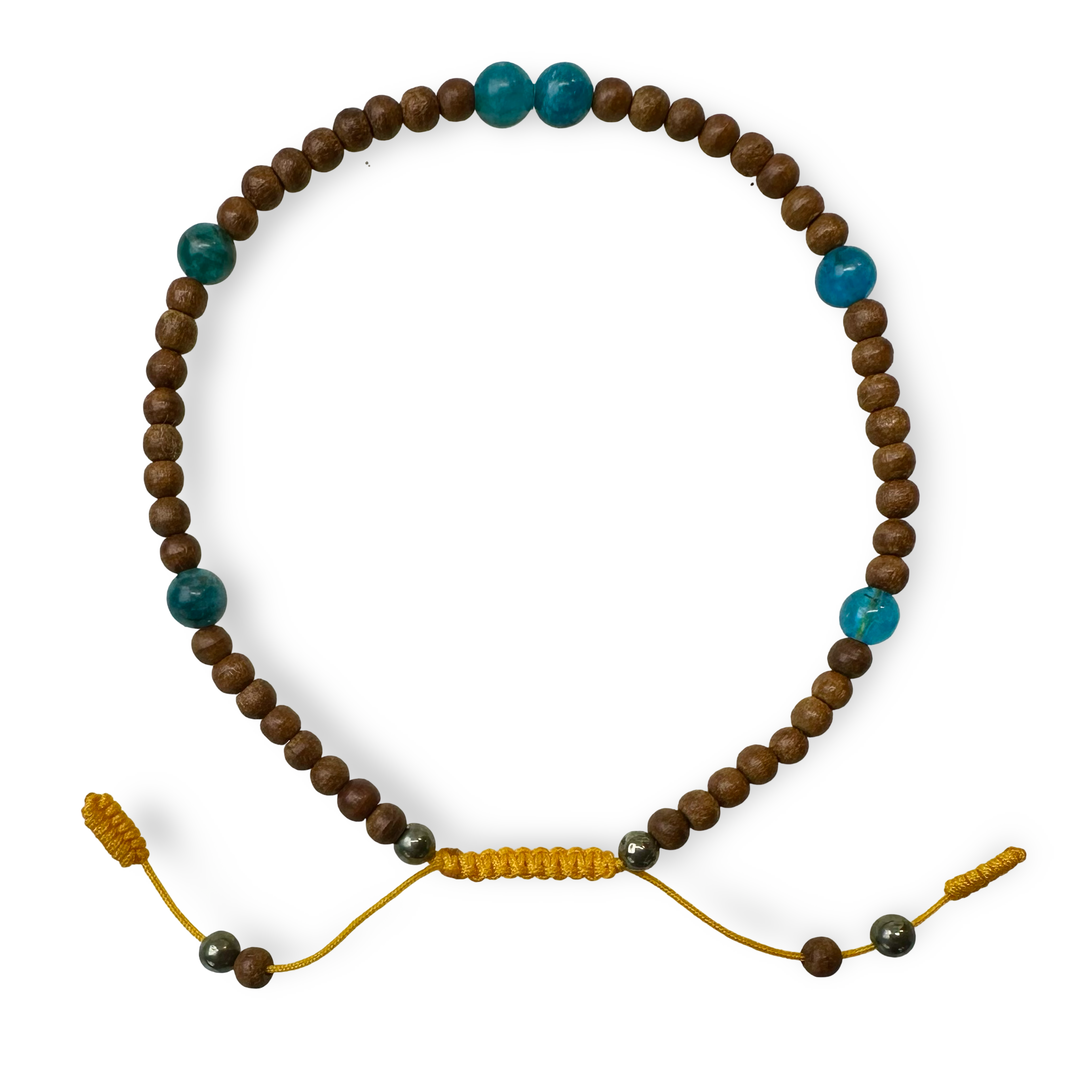 Dainty sandalwood apatite mala bracelet