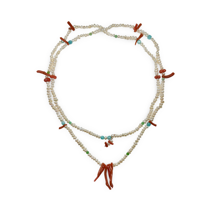 Collana di corallo, amazzonite e perle d'acqua dolce