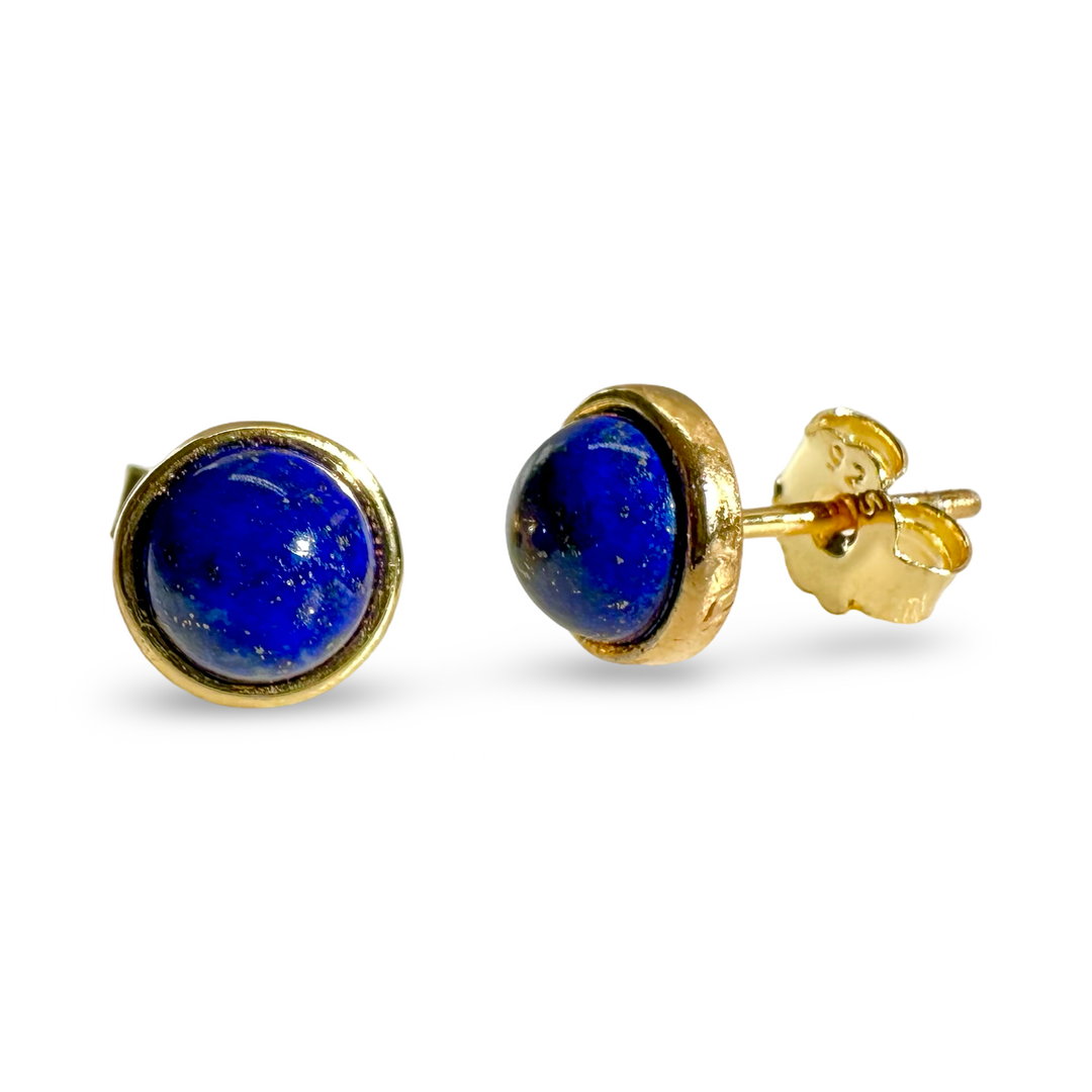 Stud earrings with lapis lazuli in a simple gold-plated silver setting