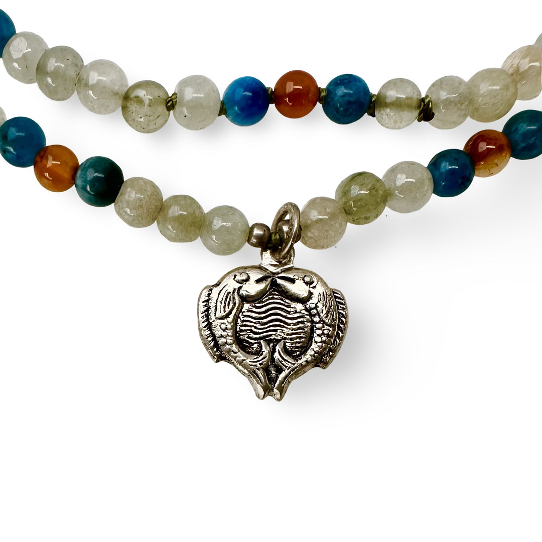 Achat - / Apatit - / Karneol - Kette mit Fisch - Anhänger - Atelier Tibet