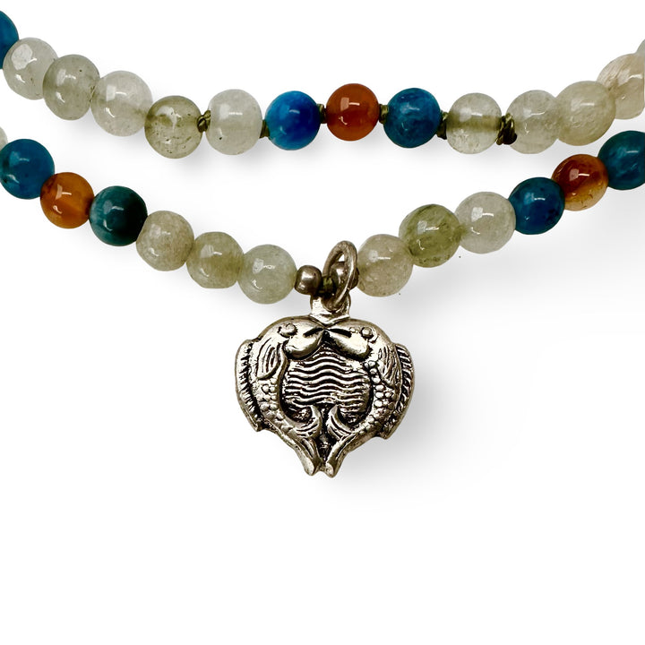 Achat - / Apatit - / Karneol - Kette mit Fisch - Anhänger - Atelier Tibet