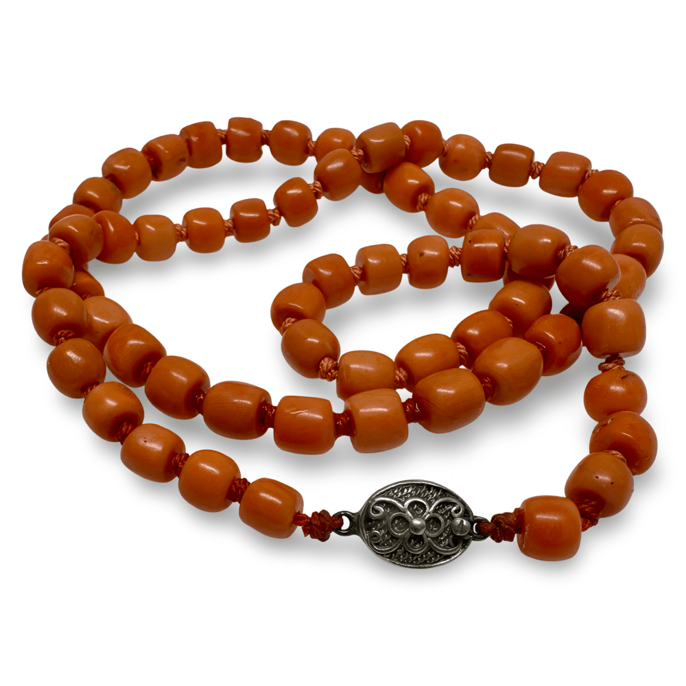 Alte Korallen - Kette mit grosser Silber - Perle - Atelier Tibet