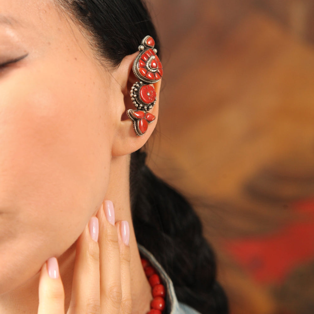 Älterer kleiner Korallen - «Akor» Ohrschmuck - Atelier Tibet