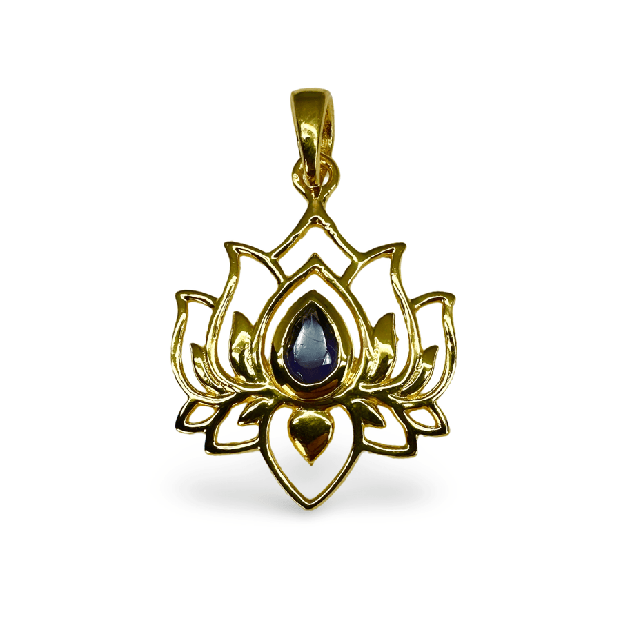 Anhänger in Lotus - Form aus vergoldetem Silber mit Iolith - Atelier Tibet