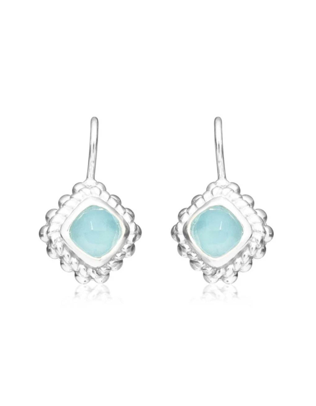 Aqua Chalcedon Rhombus Ohranhänger aus Silber - Atelier Tibet