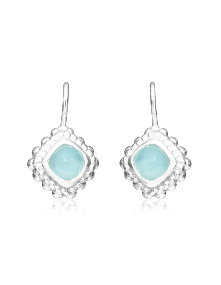 Aqua Chalcedon Rhombus Ohranhänger aus Silber - Atelier Tibet