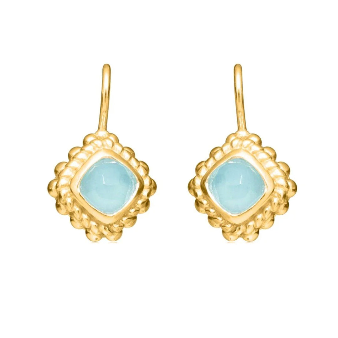 Aqua Chalcedon Rhombus Ohranhänger, vergoldet - Atelier Tibet
