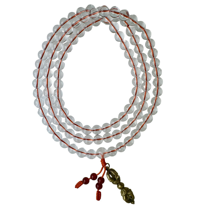 Bergkristall-Mala mit Messing-Vajra-Anhänger - Atelier Tibet