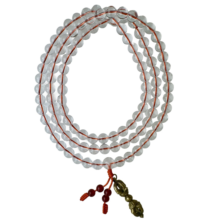 Bergkristall-Mala mit Messing-Vajra-Anhänger - Atelier Tibet