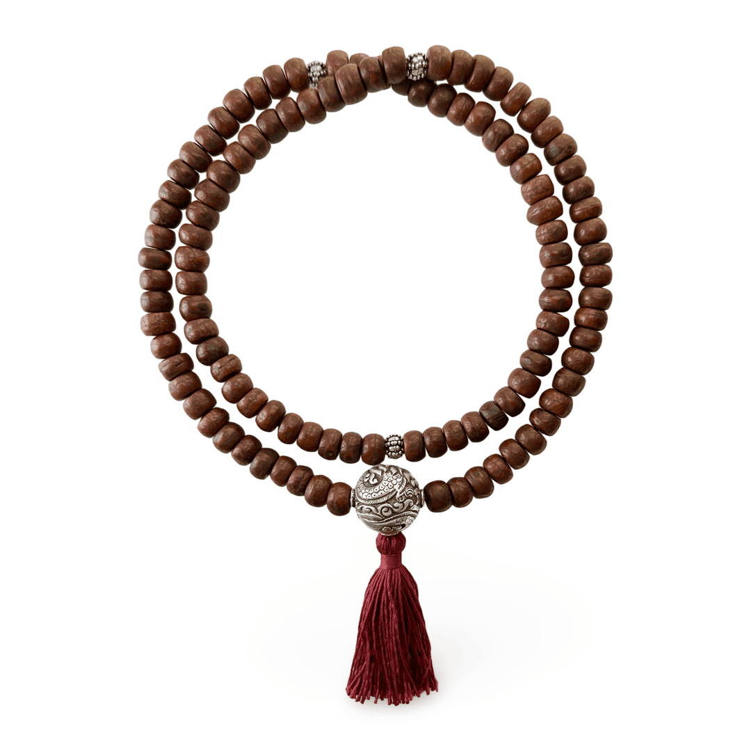 Bodhi Samen Mala mit Silberperlen und Quaste - Atelier Tibet