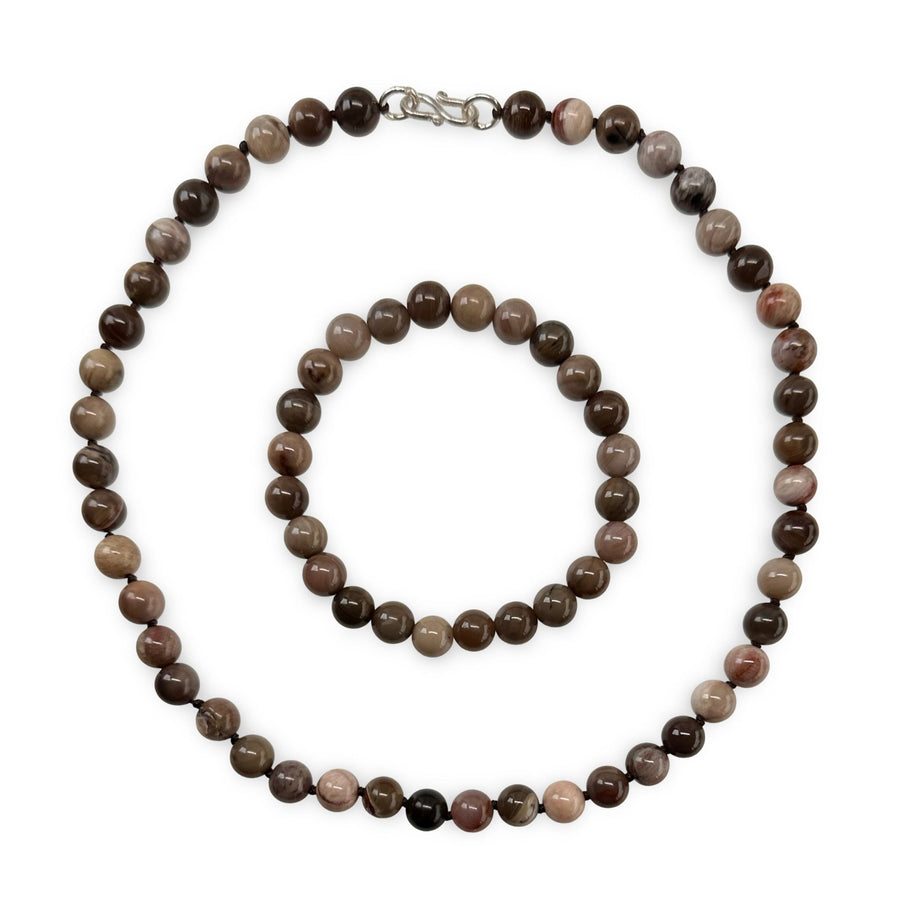 Ensemble aus Halskette und Armband aus versteinertem Holz - Atelier Tibet