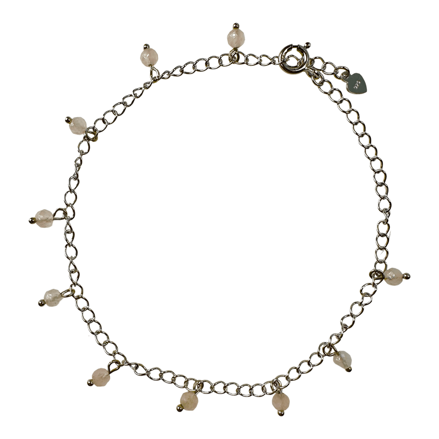 Fusskettchen mit aus Silber mit facettiertem Rosenquarz - Atelier Tibet