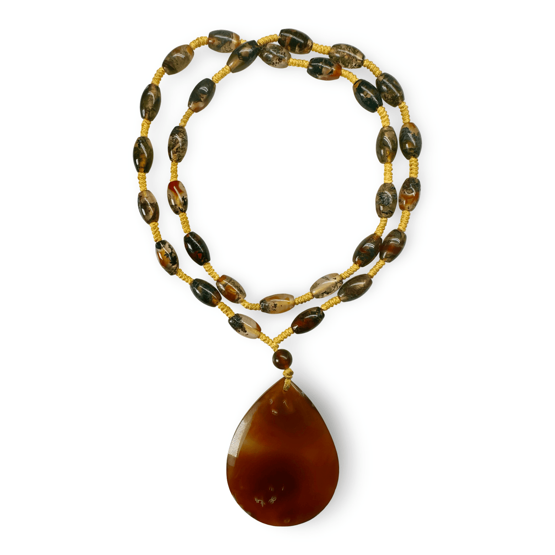 Geknüpfte Halskette aus Chalcedon mit grossem Anhänger - Atelier Tibet