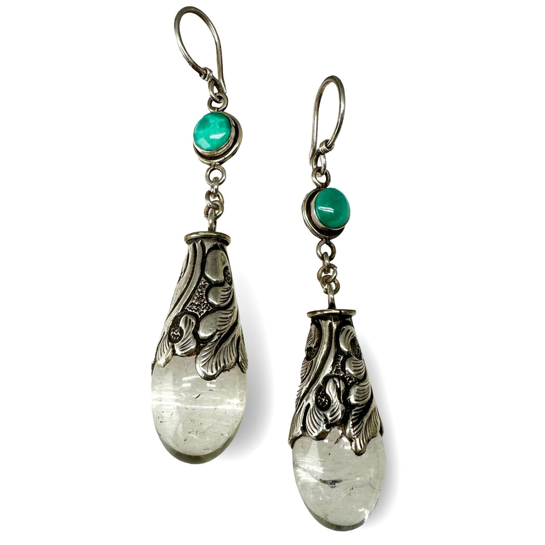 Grosse Kristall - und Silber - Ohranhänger - Atelier Tibet