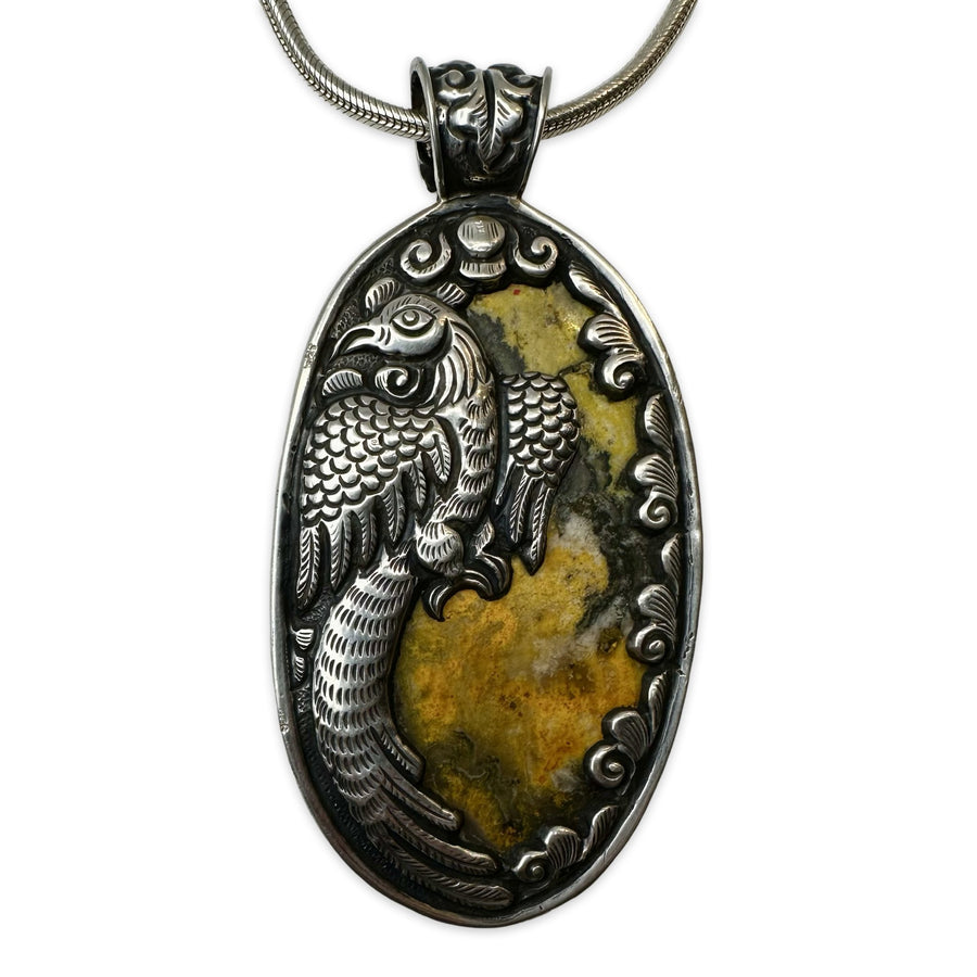 Grosser Jaspis - Pfau - Anhänger - Atelier Tibet