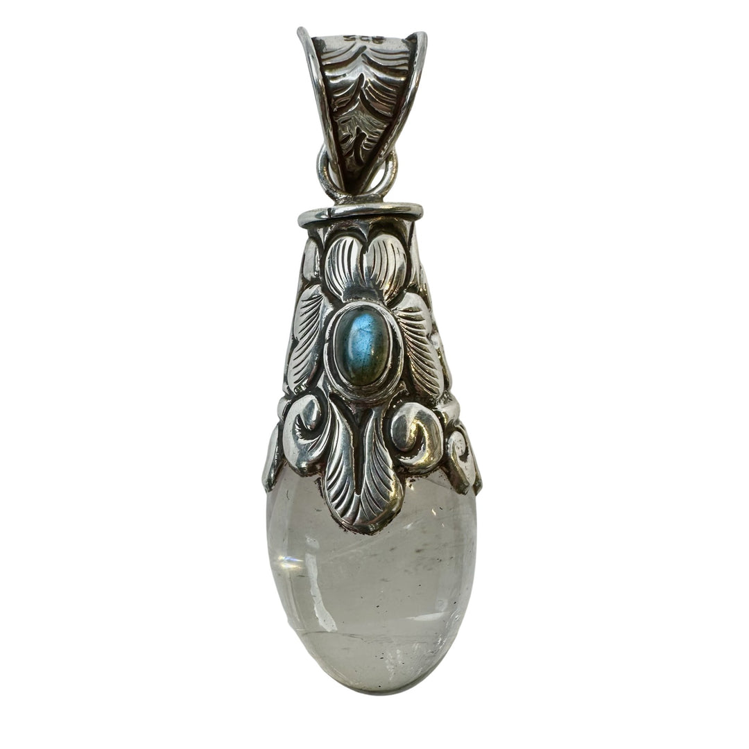 Grosser Kristalltropfen - Anhänger mit Silber - Atelier Tibet