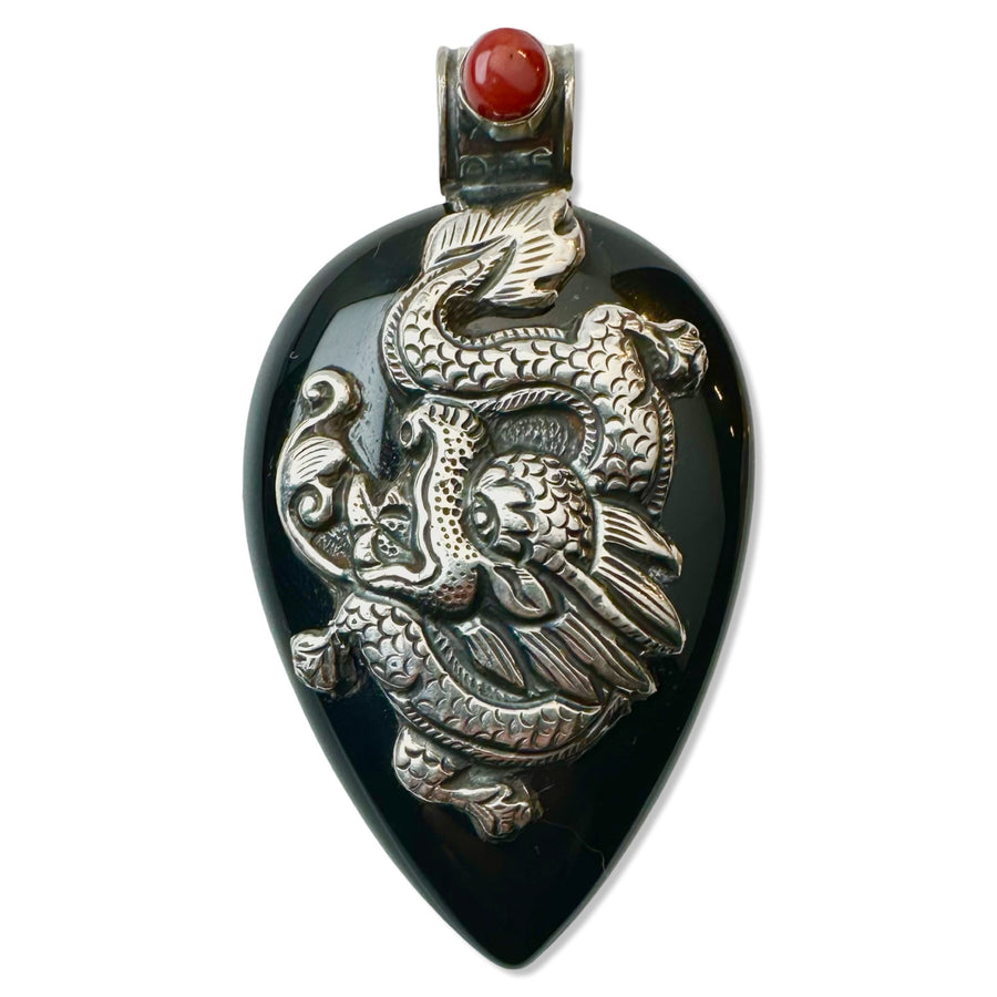 Grosser Onyx - Drachen - Anhänger - Atelier Tibet