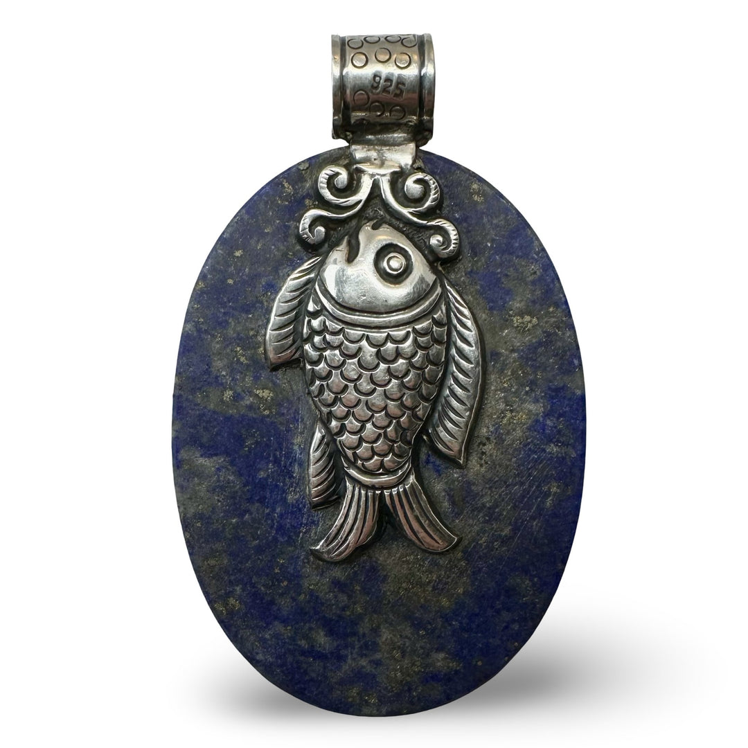 Grosser ovaler Lapis Lazuli - Drache - Anhänger - Atelier Tibet