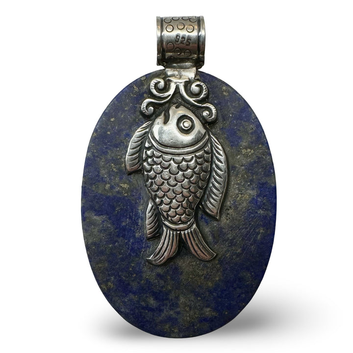 Grosser ovaler Lapis Lazuli - Drache - Anhänger - Atelier Tibet