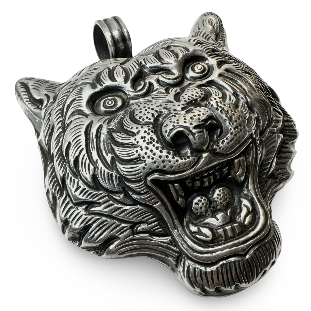 Grosser Tigerkopf - Anhänger aus Silber - Atelier Tibet