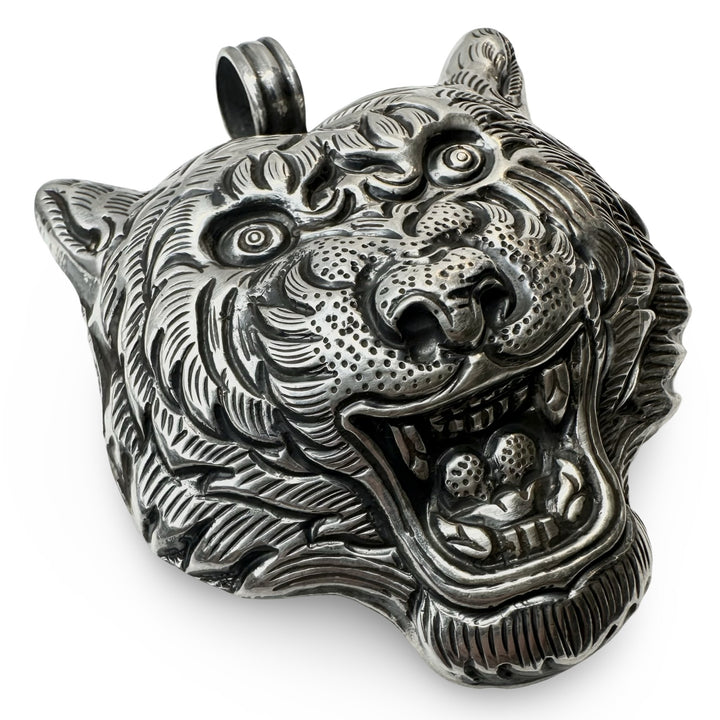 Grosser Tigerkopf - Anhänger aus Silber - Atelier Tibet
