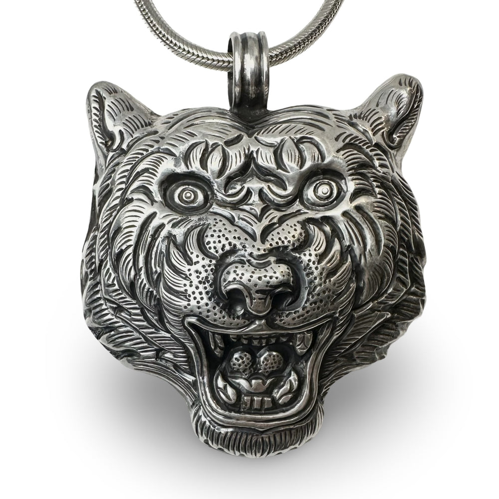 Grosser Tigerkopf - Anhänger aus Silber - Atelier Tibet