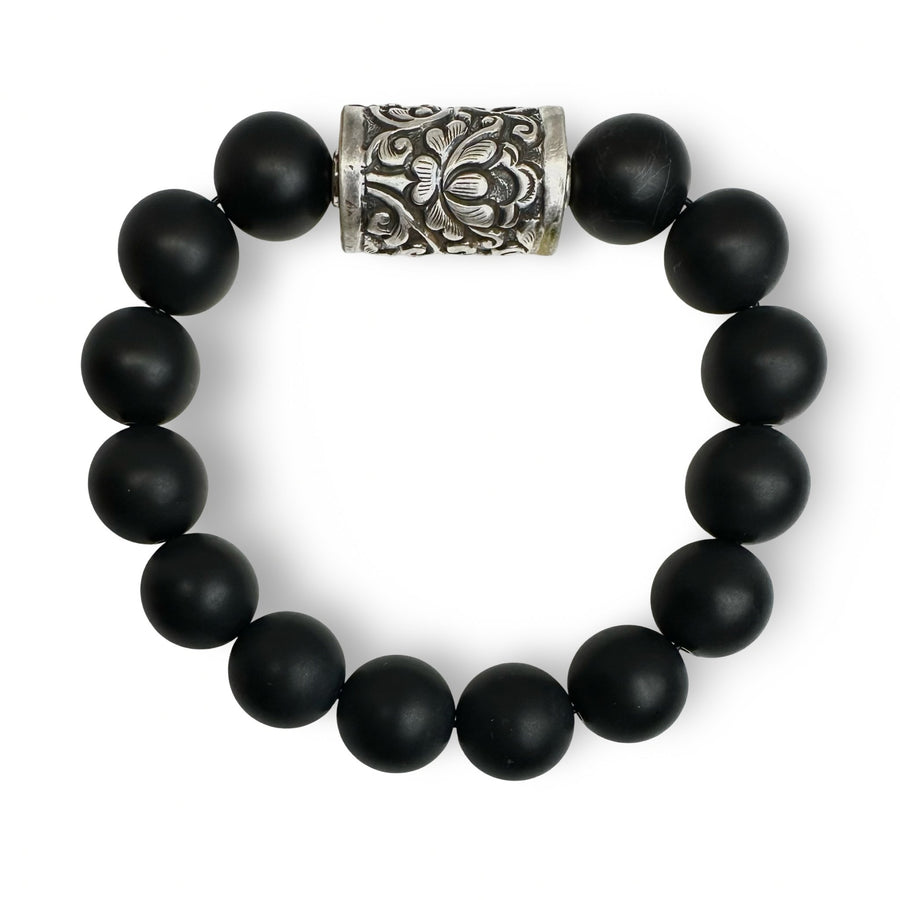 Grosses Onyx - und Silber - Armband - Atelier Tibet