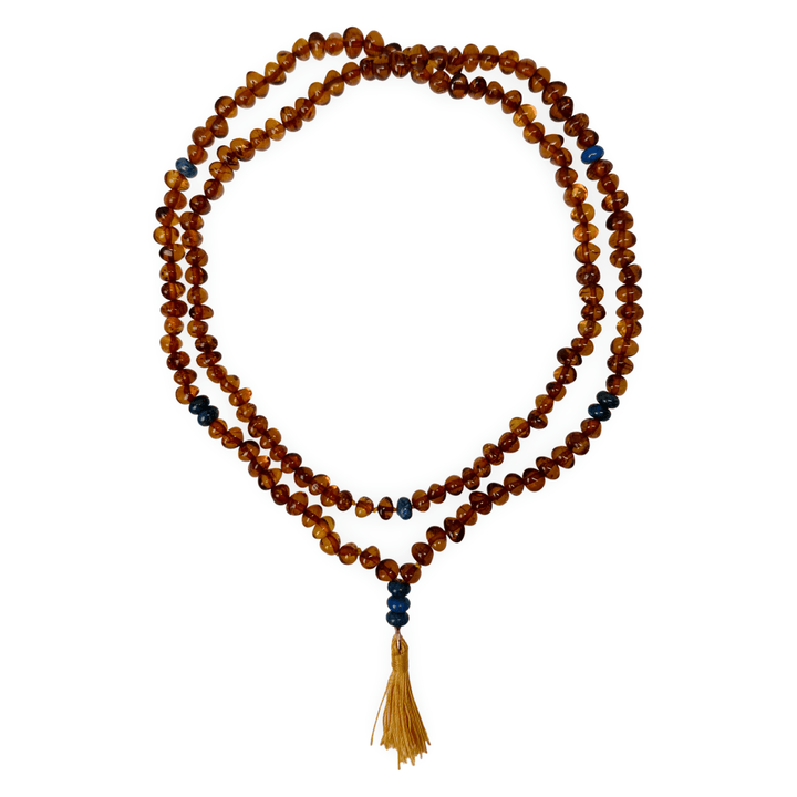 Halskette aus honigfarbigen Bernsteinen und blauem Dumortierit - Atelier Tibet