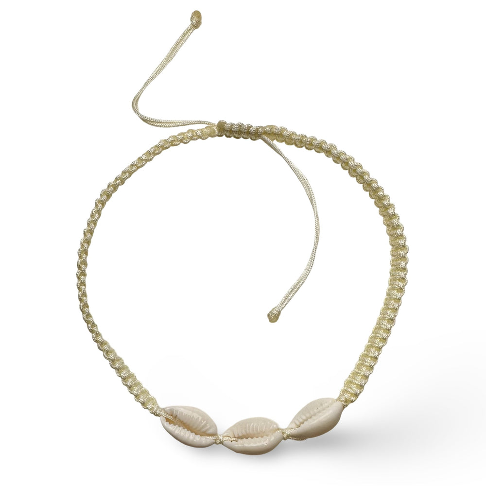 Handgeknüpftes Armband mit drei Muscheln, verschiedene Farben - Atelier Tibet