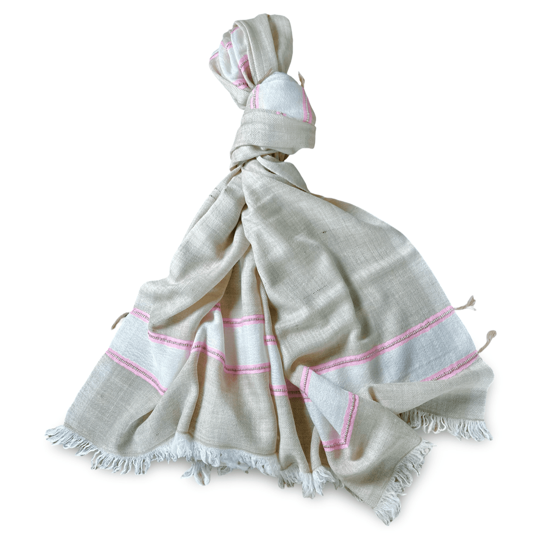 Himalaya Kaschmir Schal • 100% Pashmina • Beige & Pink - Atelier Tibet
