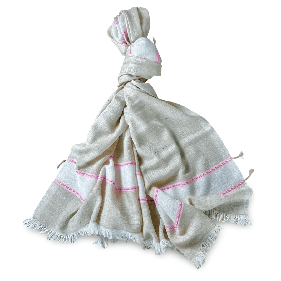 Himalaya Kaschmir Schal • 100% Pashmina • Beige & Pink - Atelier Tibet