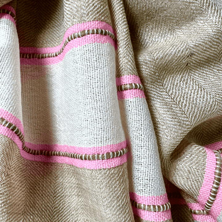 Himalaya Kaschmir Schal • 100% Pashmina • Beige & Pink - Atelier Tibet