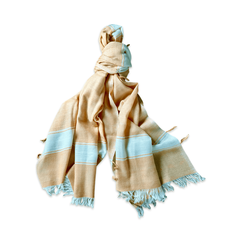 Himalaya Schal • 80% Wolle, 20% Pashmina • Apricot & Offwhite - Atelier Tibet