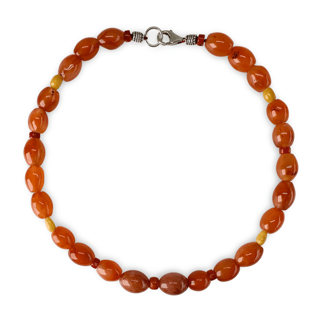 Karneol - Kette mit Bernstein und Koralle - Atelier Tibet