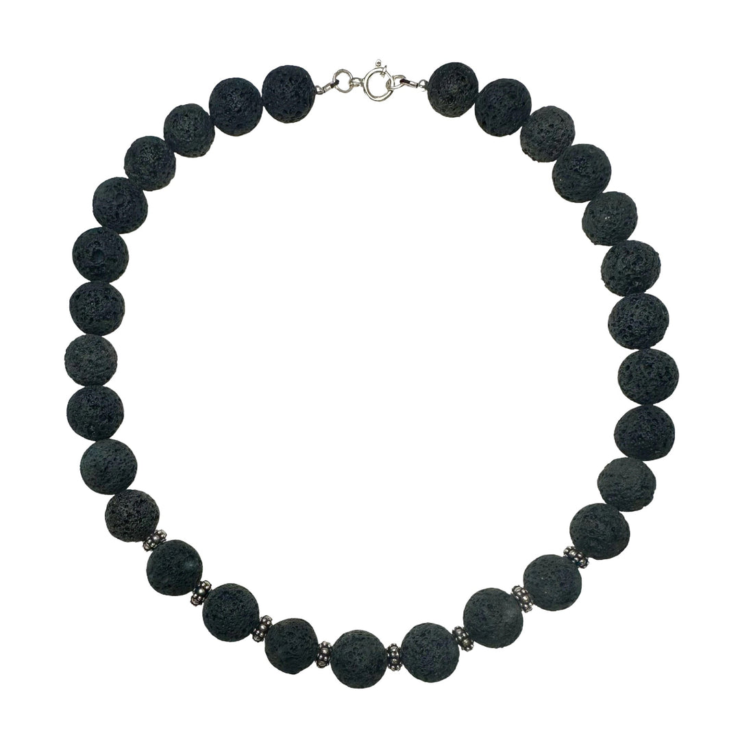 Lava-Kette mit Silber-Perlen - Atelier Tibet