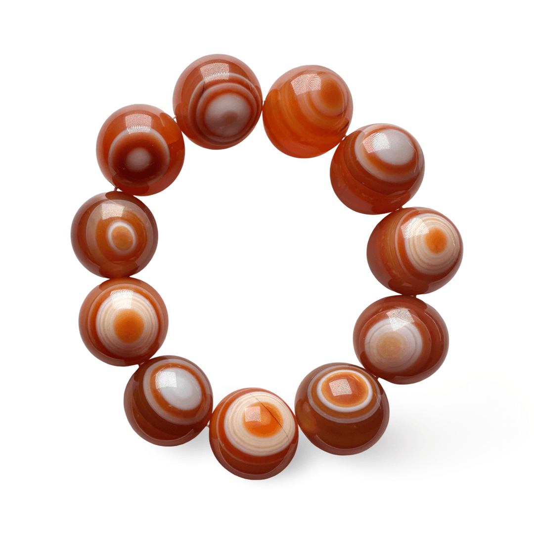 Mala - Armband aus grossen orangen Chung - Dzi Achaten - Atelier Tibet
