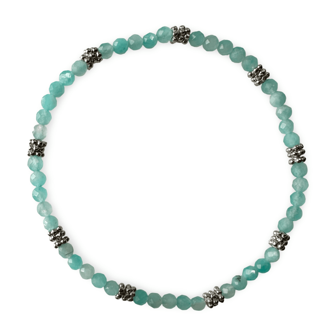 Mala - Armband mit facettiertem Amazonit und Silber - Atelier Tibet