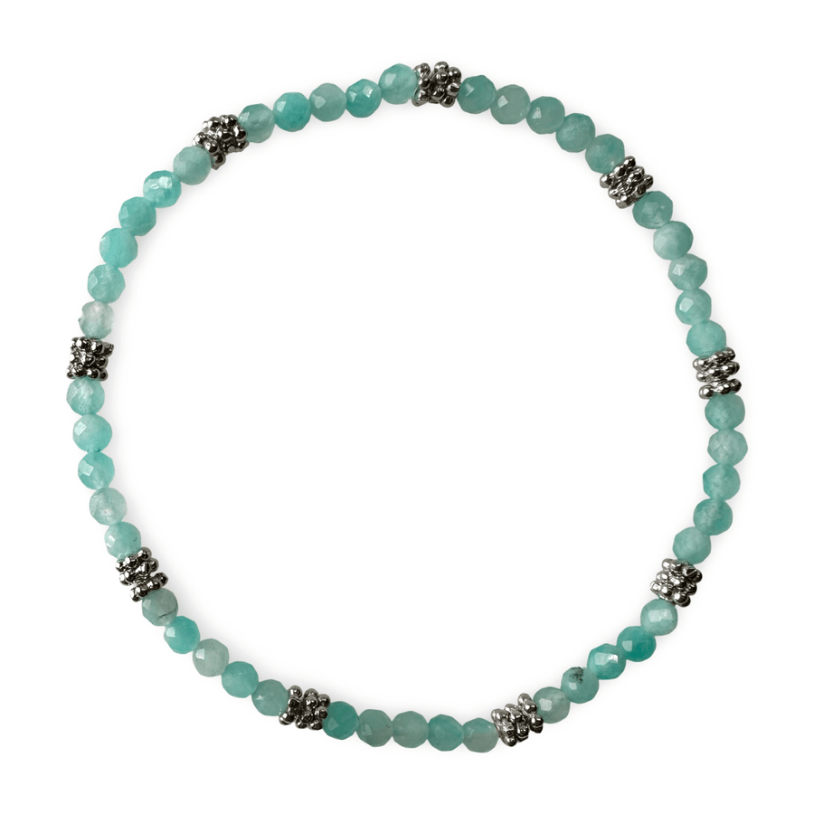 Mala - Armband mit facettiertem Amazonit und Silber - Atelier Tibet