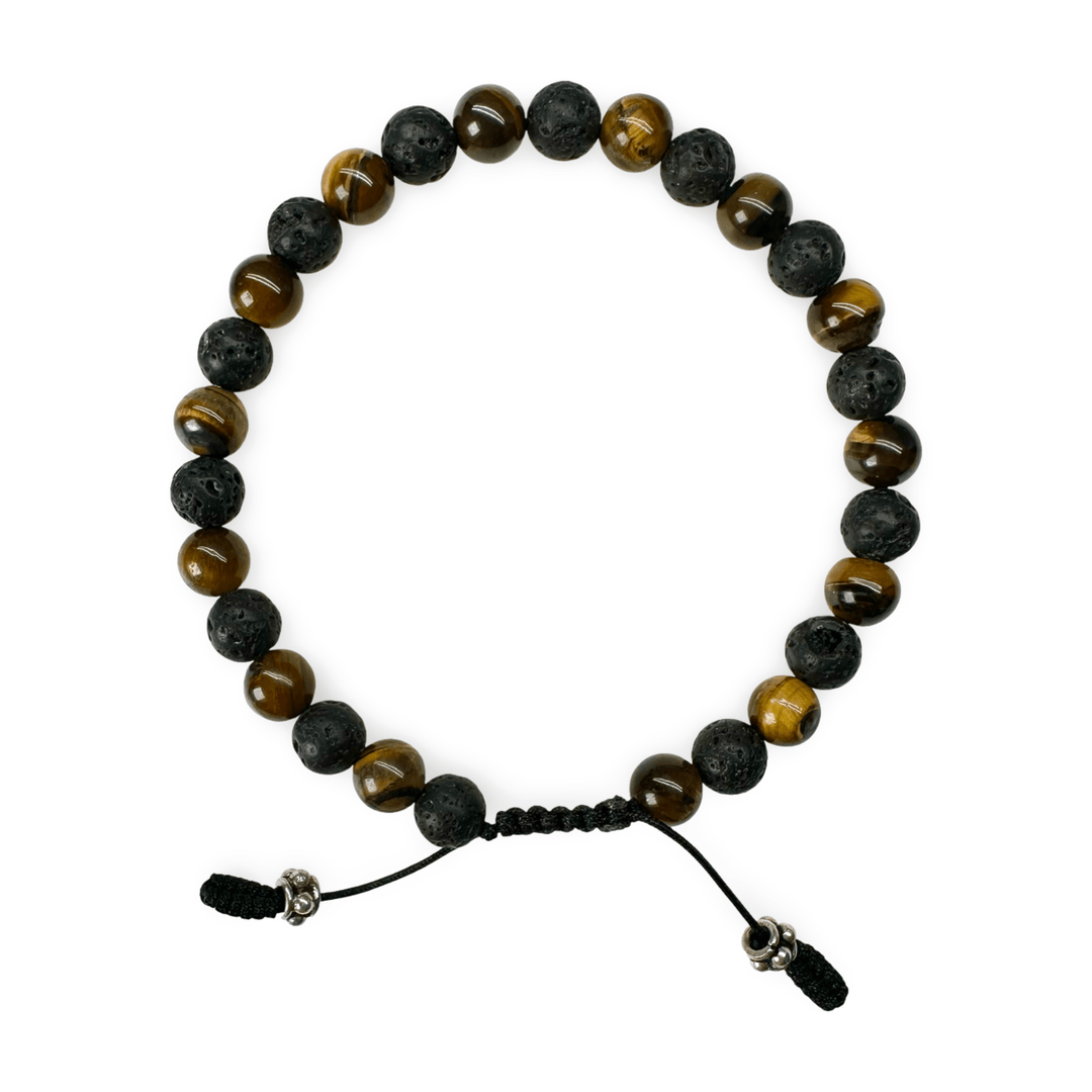 Mala - Armband Tigerauge - , Lava - und Silberperlen - Atelier Tibet
