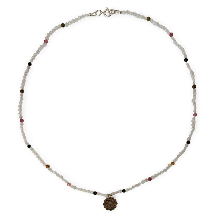 Mondstein - und Turmalin - Kette mit Lotus - Anhänger - Atelier Tibet