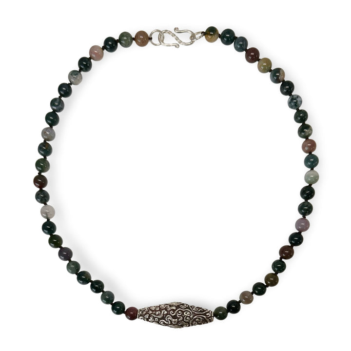 Moosachat - Kette mit grosser Silber - Perle - Atelier Tibet