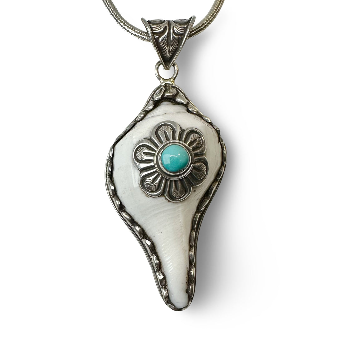 Muschel - Anhänger mit Silber und Türkis - Atelier Tibet